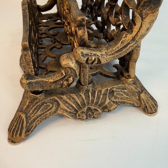 Vintage Brass Double Mail Holder Ornate Filigree Letter Desk Organizer Roccoco - Picture 6 of 16